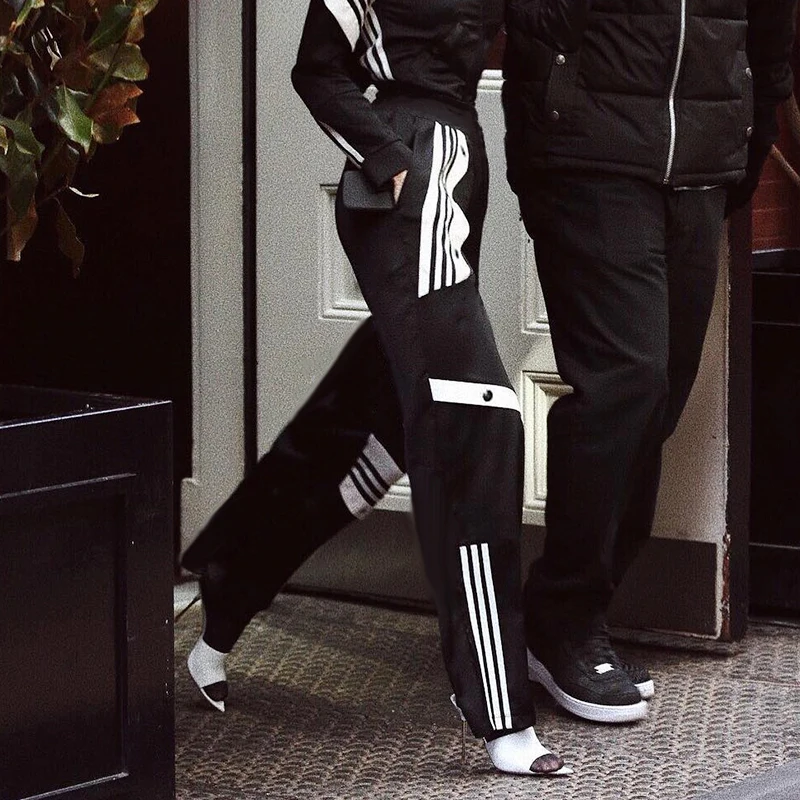 FBE&CDG Women High Waist Wide Leg Pants Black Patchwork Black Loose Women's Pants 2018 Fashion Streetwear Sweat Pants Trousers Pants