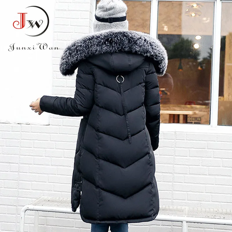 Зимняя куртка для женщин, пальто с капюшоном, меховой воротник, утепленная длинная парка для женщин размера плюс 3XL, верхняя одежда для девушек, chaqueta feminino