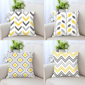

Modern Minimalist Yellow Gray Geometric Cushion Cover Vintage Home Decor Triangle Hipster Pattern Pillow Case Double Sides Print