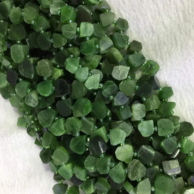 

Natural Genuine Raw Mineral Canada Green Jade Rough Matte Teardrop Nugget Side Drilled Loose Beads 15" 05545
