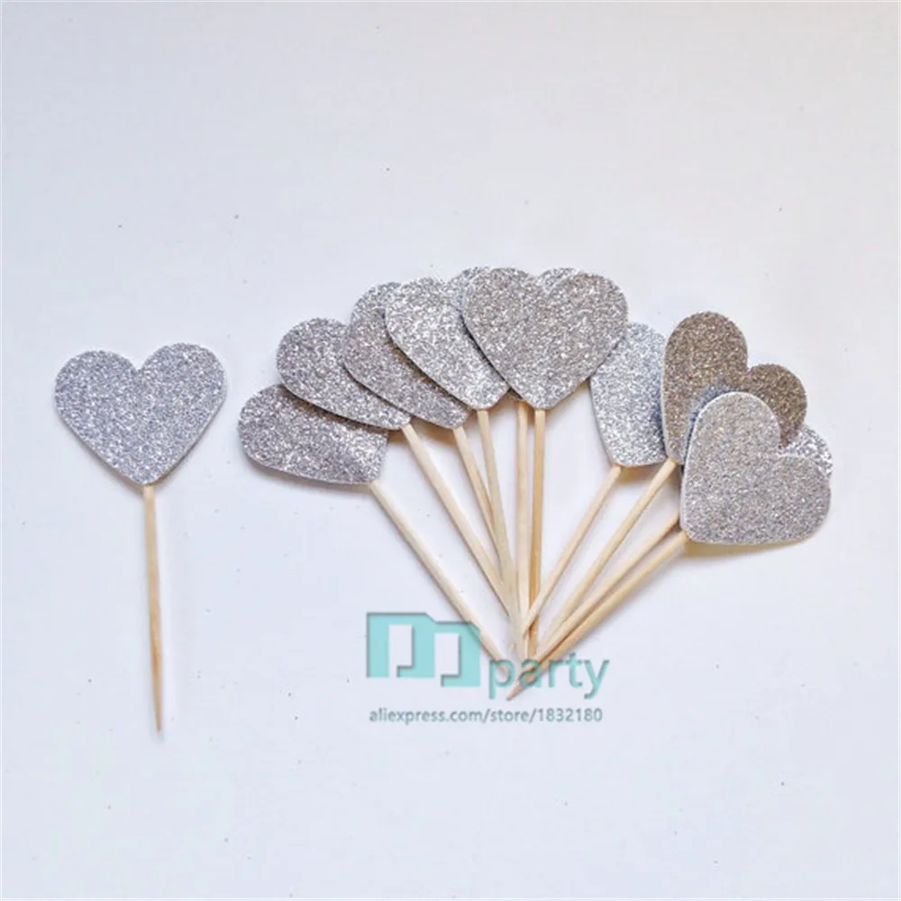 

Custom Colour 100pcs Gold Silver Glitter Heart Cupcake Topper. Cake Topper. Party Topper. Simple Sweet Toothpick Toppers