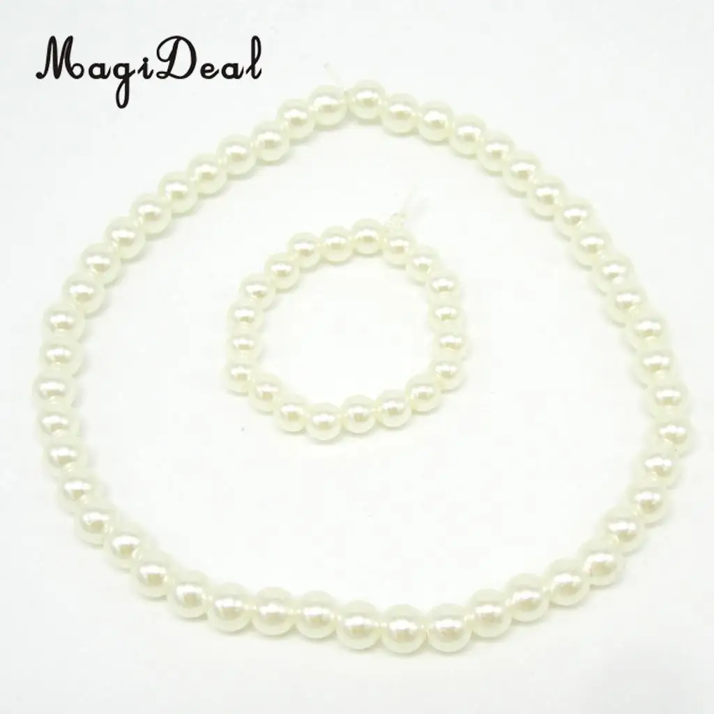 Fashion White Pearls Necklace Plastic Bracelet Jewelry Beads for 18 Inch     Doll Accessories