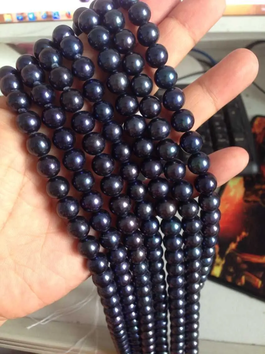 

stunning 10-11mm tahitian round black pearl necklace 38inch 925 sliver