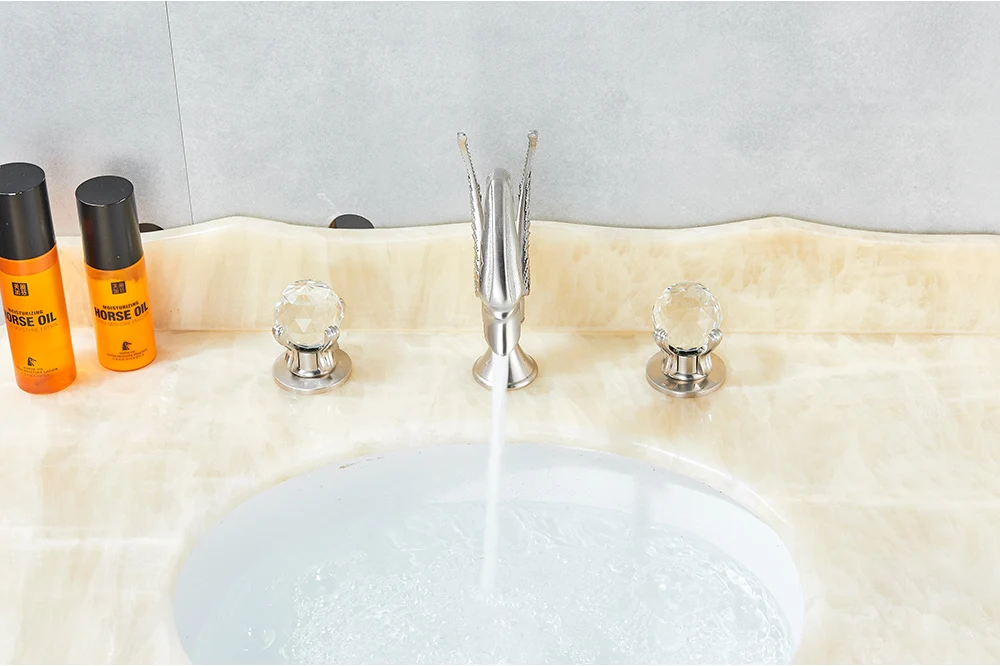 Swan Basin Faucet Luxury Deck Mounted Dual Crystal Handle Mixer Tap