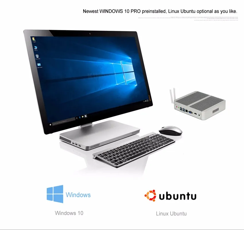 Новые Мини-ПК, безвентиляторный настольный компьютер, INTL 6th gen. core i7-6600u, Dual Core Процессор, Intel HD graphics520, 1 * DP + 1 * HDMI, windows10 Pro