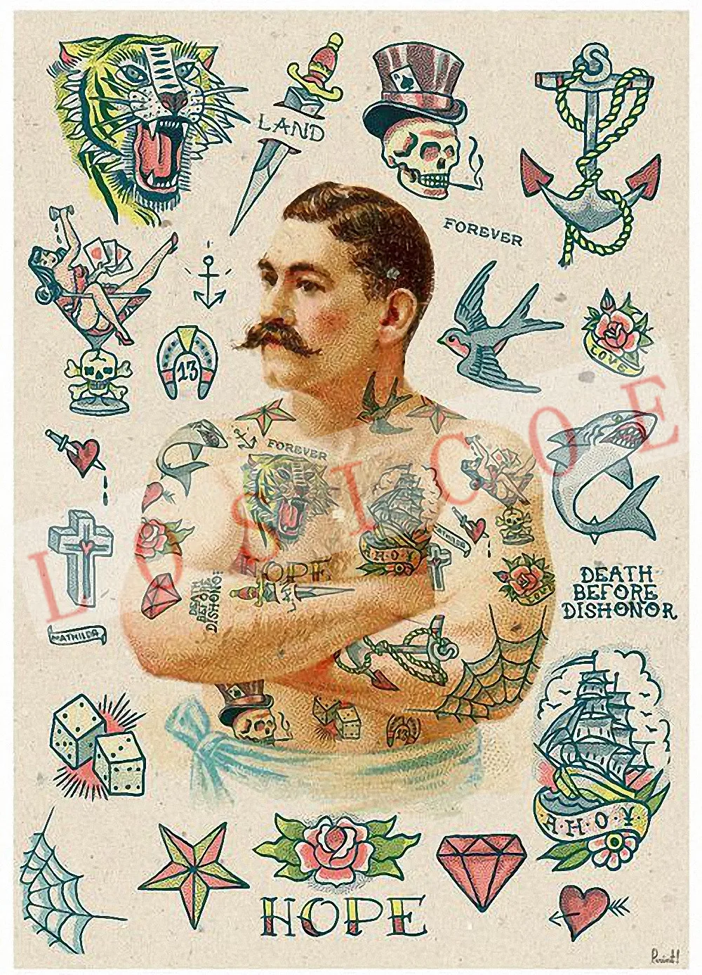 

Personality Tattoos Design posters Hanging Painting HD nostalgia retro kraft paper Inkjet printing art Bar cafe home Decoration