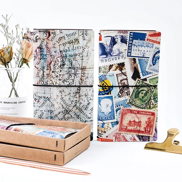 

Stamp World" Cute Any Year Travel Journal Daily Monthly Planner Lined Grid Papers Notebook Study Diary