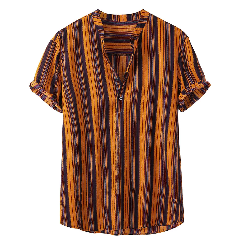 

Mens Striped Shirt Summer Streetwear Stand Collar Pullover Multicolor Strip Print Short Sleeve Shirt Top Hawaiian Shirt Plus 723