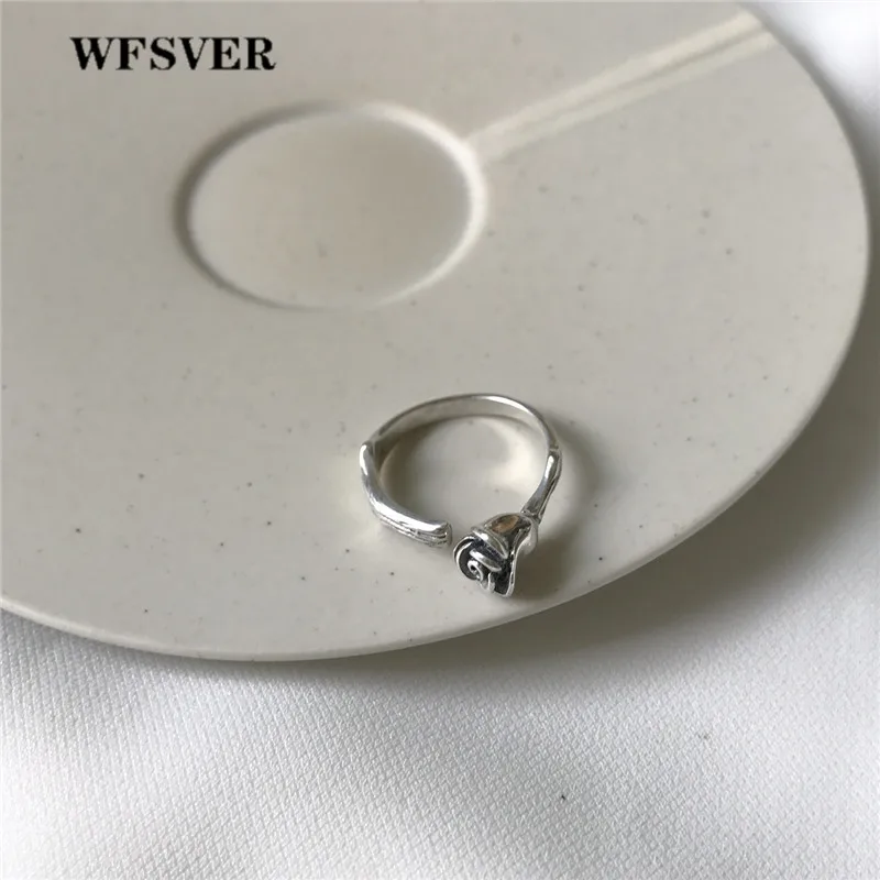 

WFSVER korea style 925 sterling silver ring for women vintage rose shape personality ring opening adjustable fine jewelry gift