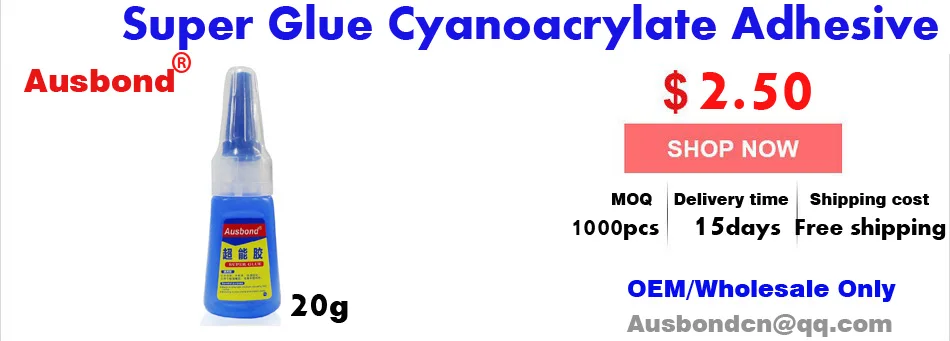 Суперклей Ausbond, Быстросохнущий цианакрилатный клей, крепкий клей для кожи, резины, металла, 20 г, DHL