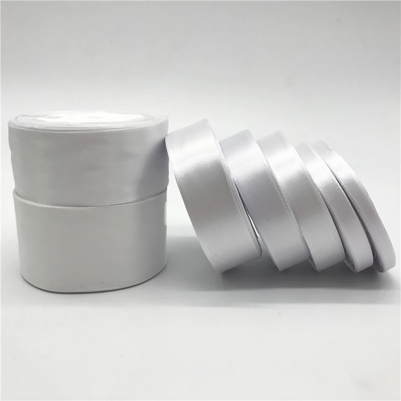 

25yards/Roll (6mm-50mm) White Silk Satin Ribbon Polyester Ribbon Bow Craft Decor Wedding Christmas Party Decoration