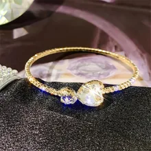 FYUAN Блестящий большой кристалл сердце циркон браслет ожерелье набор для женщин золото серебро цвет стразы браслеты Модные Ювелирные изделия Подарки