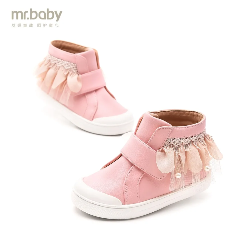 

Mr.baby Original kids shoes 2018 New Winter Sweet Movement Bud silk Princess Leisure shoes Casual boots Children boots