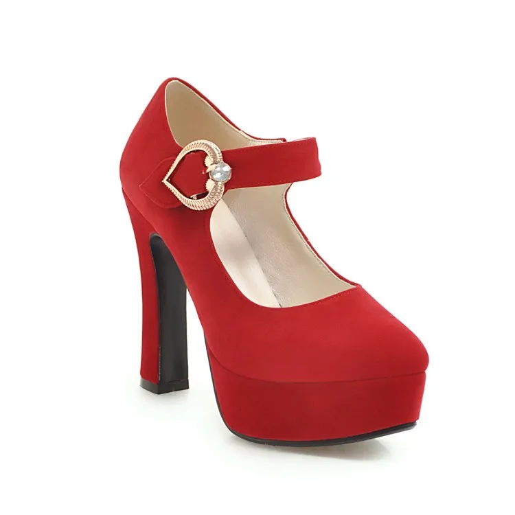 Женские туфли-лодочки на очень высоком толстом каблуке и платформе; коллекция года; пикантные модные весенне-осенние вечерние туфли с пряжкой для свадьбы; Цвет черный, красный; размеры 34-43
