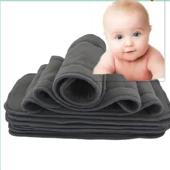 

10Pcs Baby Cloth Diaper Inserts with 2Layers Charcoal Bamboo Reusable Liner Washable Super Water Absorbent Antibacterial Diapers