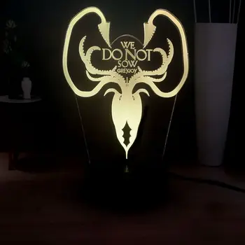 

House Greyjoy Sygil 3D Optical Lamp Game of Thrones Kraken We Do Not Sow Multicolor LED Baby Night Light Home decor Kids Toys