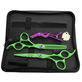 

Hairdressing scissors for barber makas cutting shears haircut thinning Japanese steel 440c green hair scissor