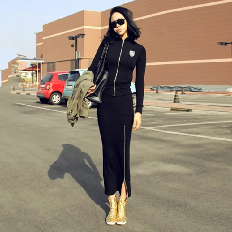 

Gate Buy Slim Sports and Leisure Suit for Women Spring and Autumn Blouse and Long Skirt Two-piece Pure Cotton Trend