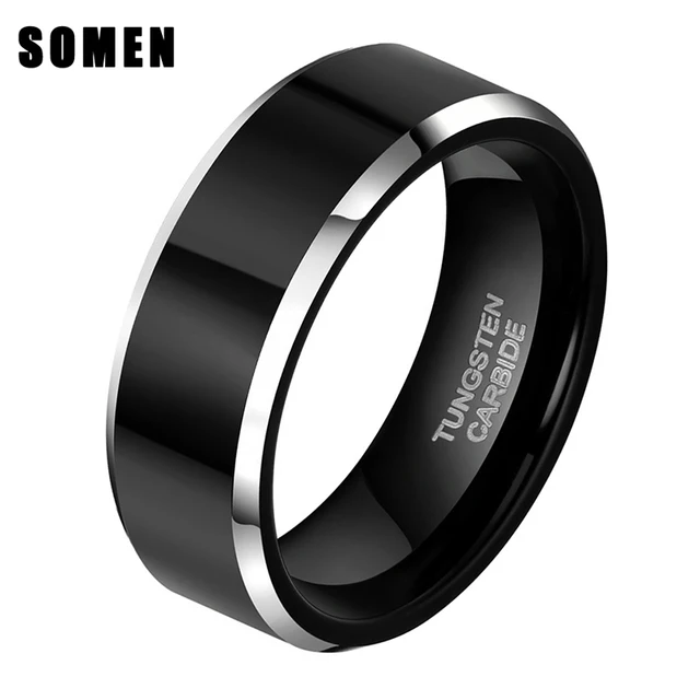$US $8.44  Somen 8mm Black Tungsten Carbide Ring Polished Flat For Men Wedding Band Engagement Rings Mens Jewe