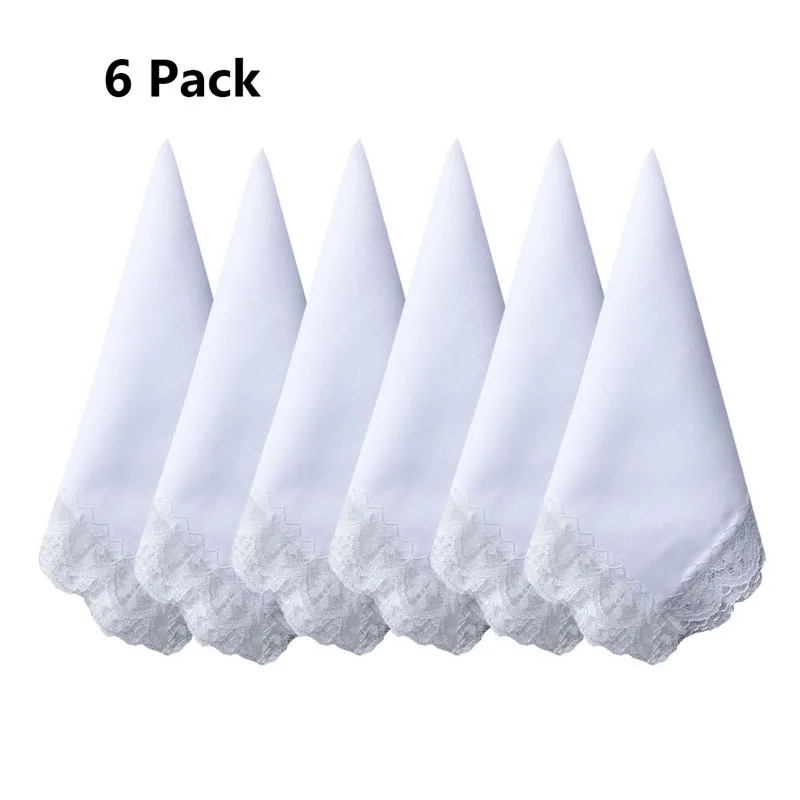 BAIYIXIN дамы 60 S хлопчатобумажные носовые платки женские мягкие однотонные чисто белое кружевное Hankies для свадебной вечеринки 6 штук