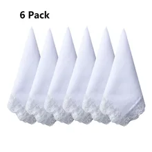 BAIYIXIN дамы 60 S хлопчатобумажные носовые платки женские мягкие однотонные чисто белое кружевное Hankies для свадебной вечеринки 6 штук