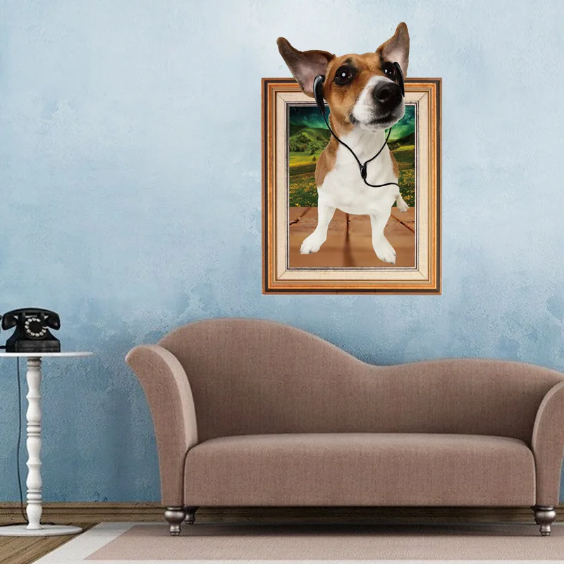 

3D Cute Dog Wall Decals for Kids Rooms Fun Animal Pet Dog Wall Sticker Decorative Bathroom Background Wall Stickers