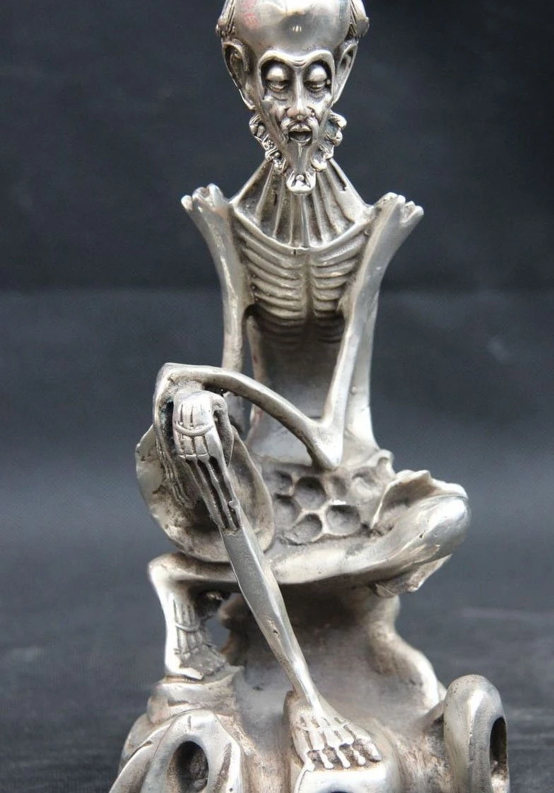 

China White Copper Silver Sculpture Skeleton Bone people Skull Art Statue