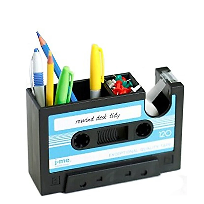 

Retro Cassette Tape Pen Box For Office Desk Tidy Pencil Case Tape Dispense Office Storage Box Tape Rack Tool Holder