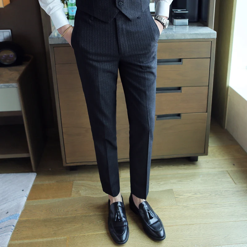 

2019 Autumn Classic Formal Stripe Male Leisure Business Western-style Trousers Self-cultivation Slim Fit Suit Pants Large Size