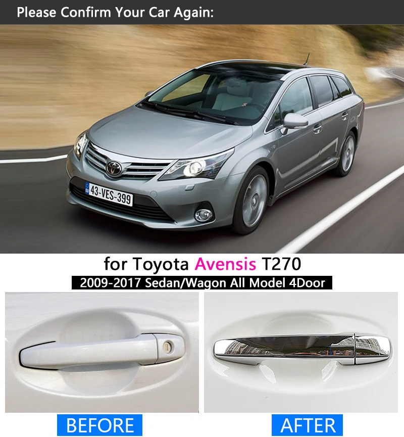 Для Toyota Avensis 2009- хромированная накладка на ручку T270 2010 2011 2012 2013 аксессуары наклейка для автомобиля