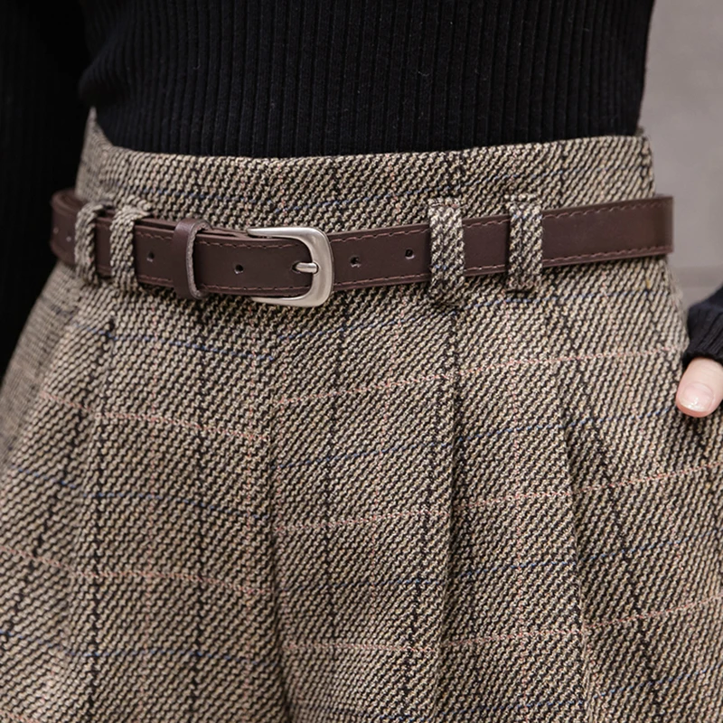 Women Plaid Shorts Autumn Winter Plus Size High Waist Wide Leg Shorts Korean Zipper Pockets Sashes Booty Short Mujer