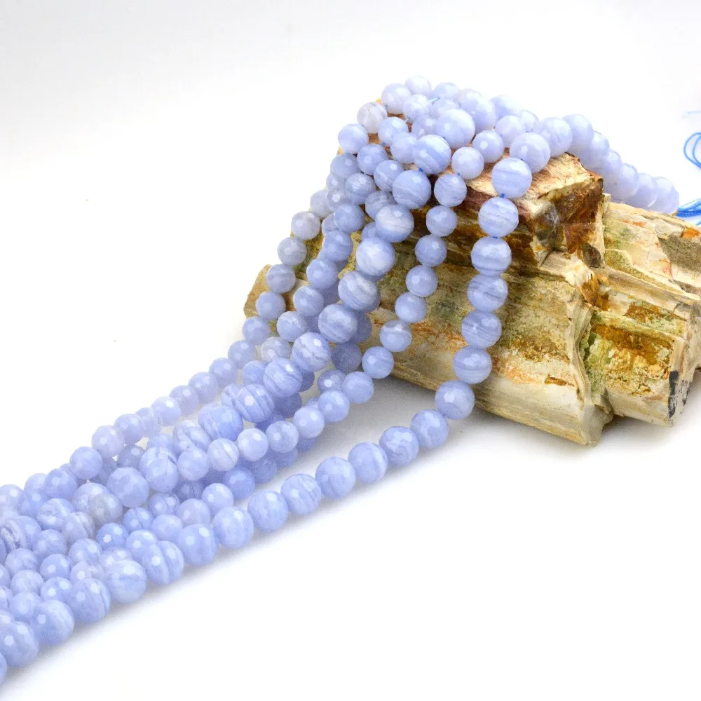 Natural Blue Lace Agate Faceted Loose Round Beads 8mm / 10mm-in Beads