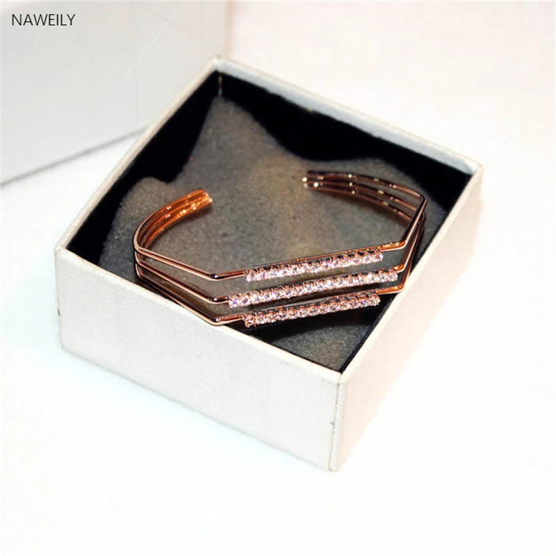 

Luxury Crystal Cuff Bracelet Famous Design Rhinestone Geometric Arm Open Bangles Pulseira Feminina Women Bijoux Fashion Jewelry