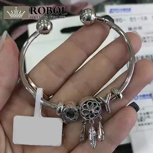 

ROBOL 100%925 Sterling Silver New 1:1 Meticulous To Pack Genuine Fashion Charm Bracelet Gift, Contact The Seller Has Video