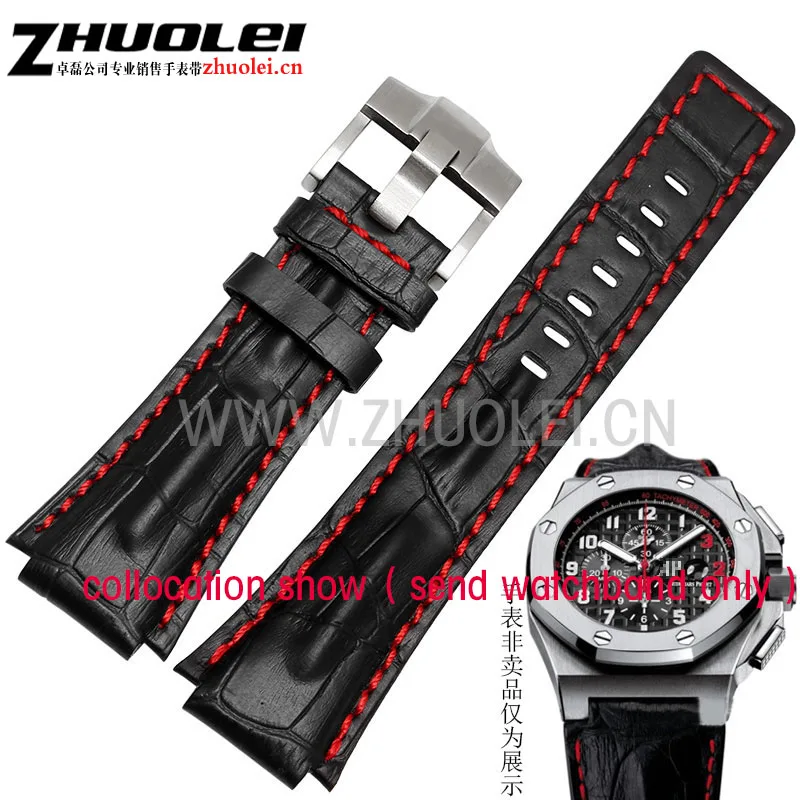 

26*18mm( lug width) black with red stitches Genuine leather watchband strap with stainless steel buckle for AP wathes bracelet