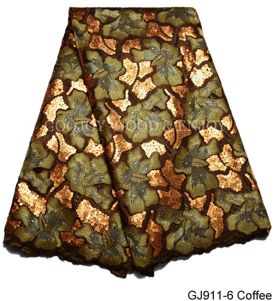 

GJ911 Nigeria African Pailette Glitter Sequin High Quality Peach Orange Coffee Turkey Blue White organza Fabric