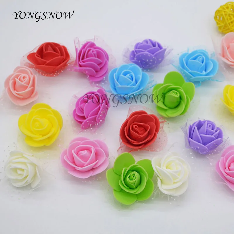 100Pcs/lot 3cm PE Foam Flowers Artificial Rose Flower Head Silk Flower