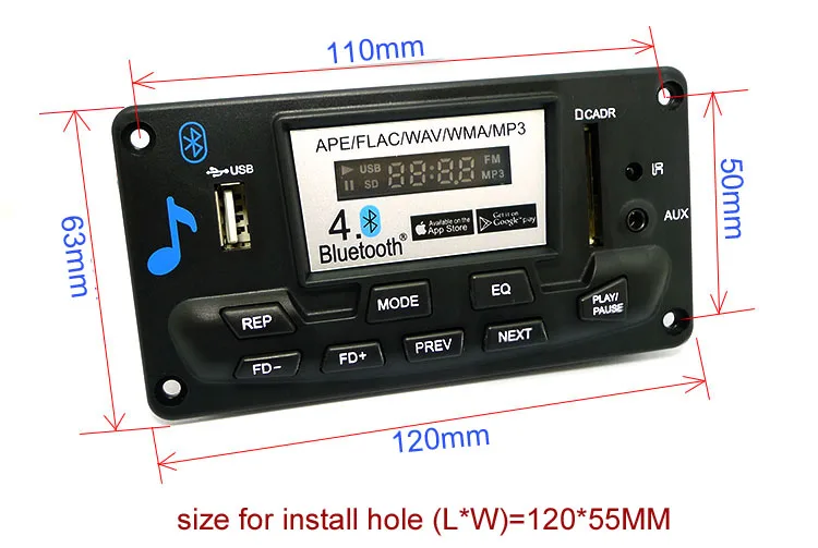 

4.0 Bluetooth Receiver Module APE FLAC WAV WMA MP3 decode board 12v LED player FM IR USB SD MMC Wireless Audio Decoding Board ki