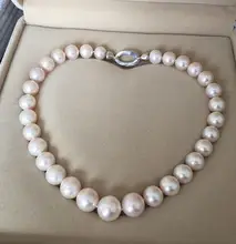 Hot sale new Style 12 15mm natural pearl font b necklace b font female light shine