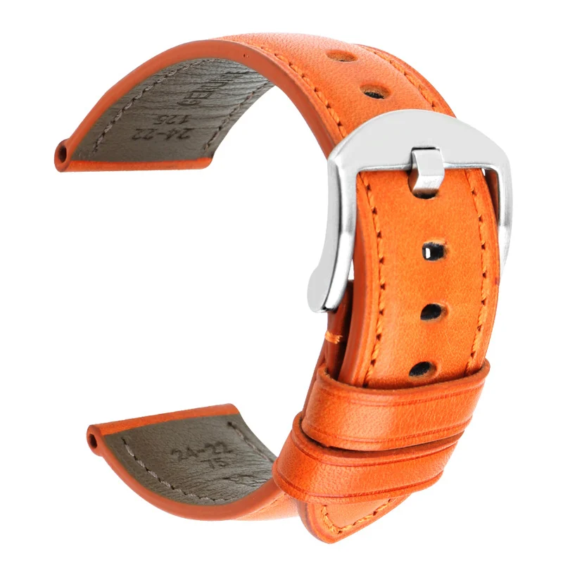 MAIKES Watch strap Watch Accessories Watchbands 20mm 22mm 24mm Genuine Leather Bracelets For samsung gear Watch Band - Band Color: Orange S