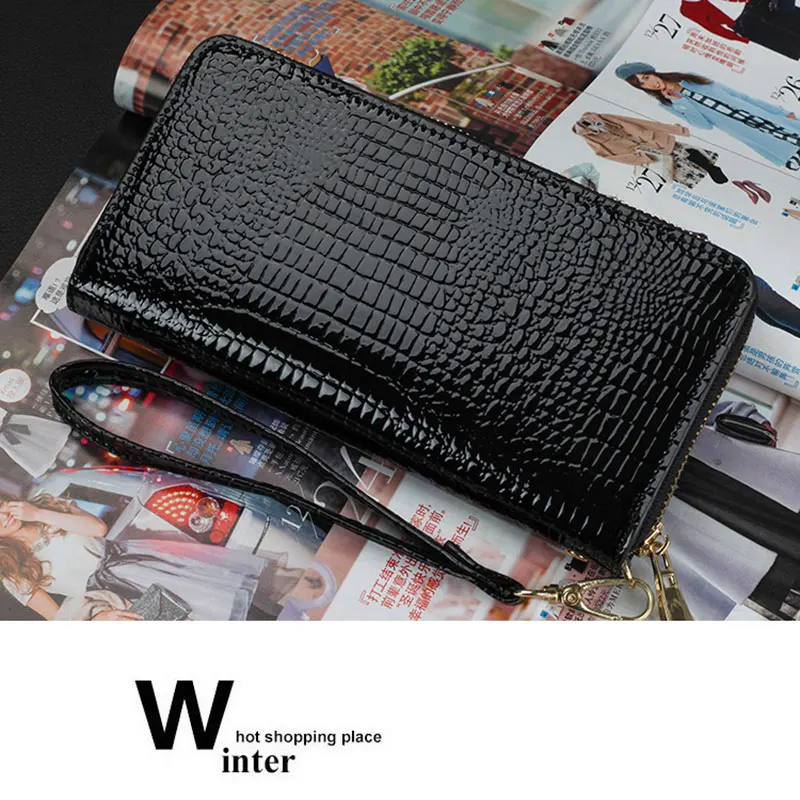 LMS 2017 New Luxury Long Women Wallet and Purses Alligator Patent Leather Zipper Cardholder Ladies Large Capacity Clutch Wallet (8)