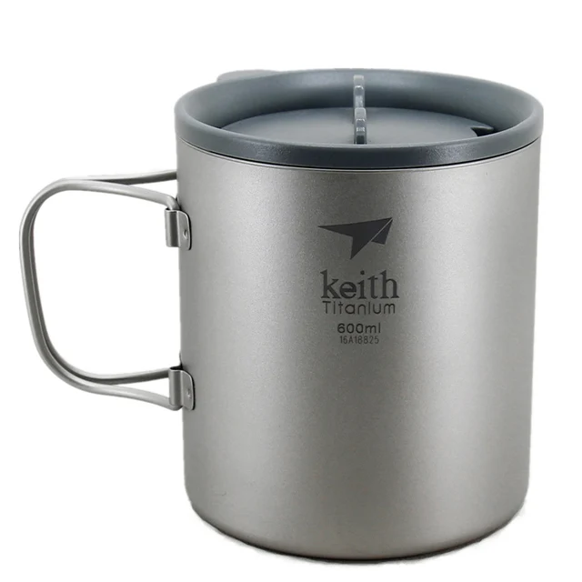 Keith 600ML Titanium Cup Double Walled Camping Mug with Lid Lightweight