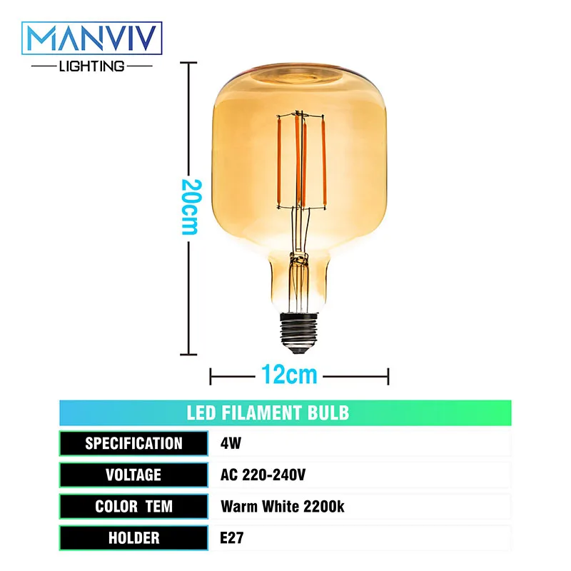 E27 ретро светильник Эдисона AC220V 4 Вт лампа накаливания со стеклянным колпаком P140 винтажный 2200K светодиодный светильник для подвесных ламп гостиной