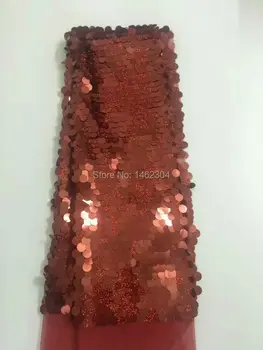 

5yards Fashion French Mesh Red/Silver Sequins Wedding Nigeria net lace Fabric for Party/ Wedding Dress