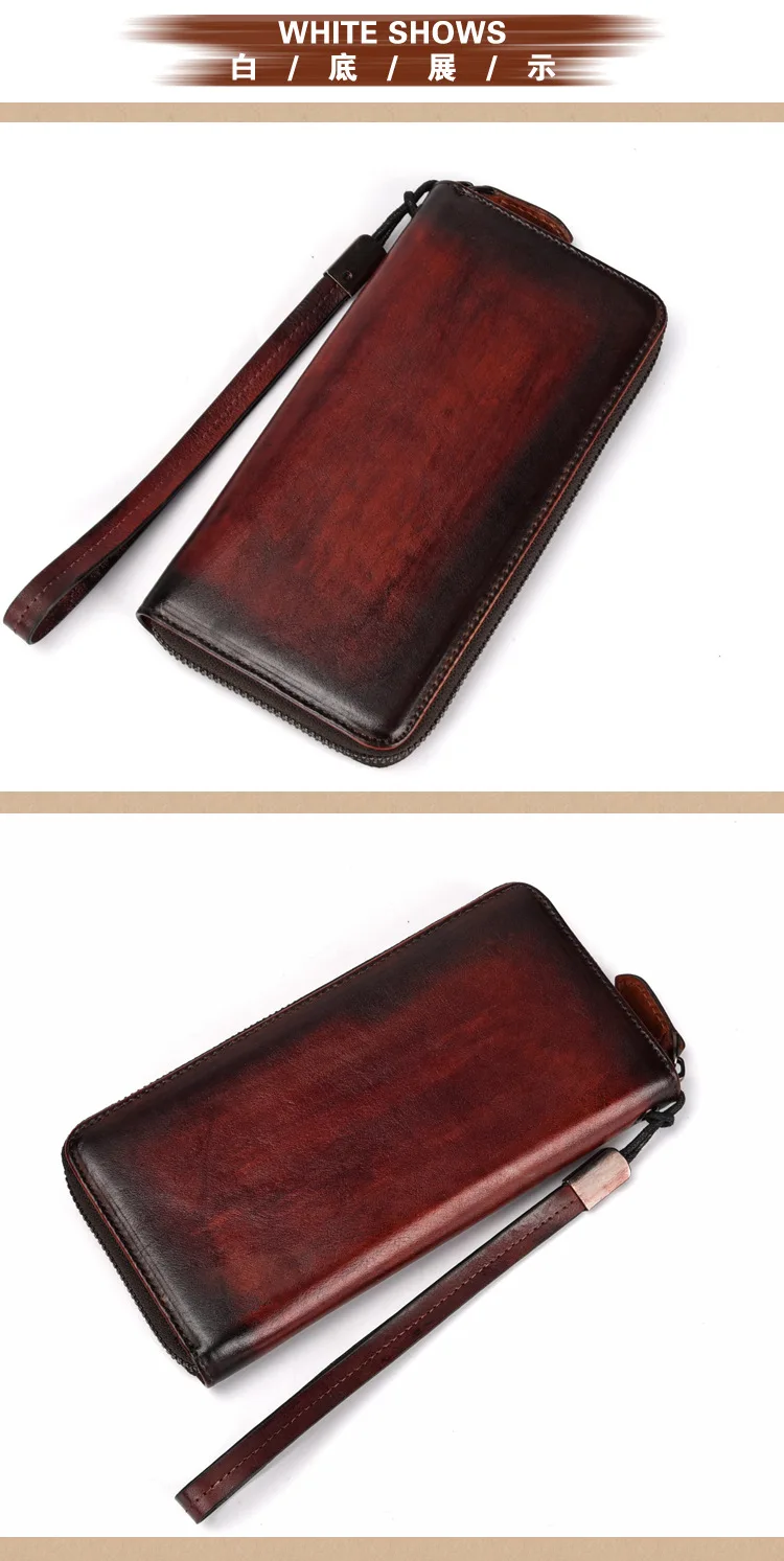 Genuine Leather Wrist Long Wallet ID/Credit Cards Multi-Capacity Retro Leisure High Quality Real Cowhide Women Clutch Handy Purs