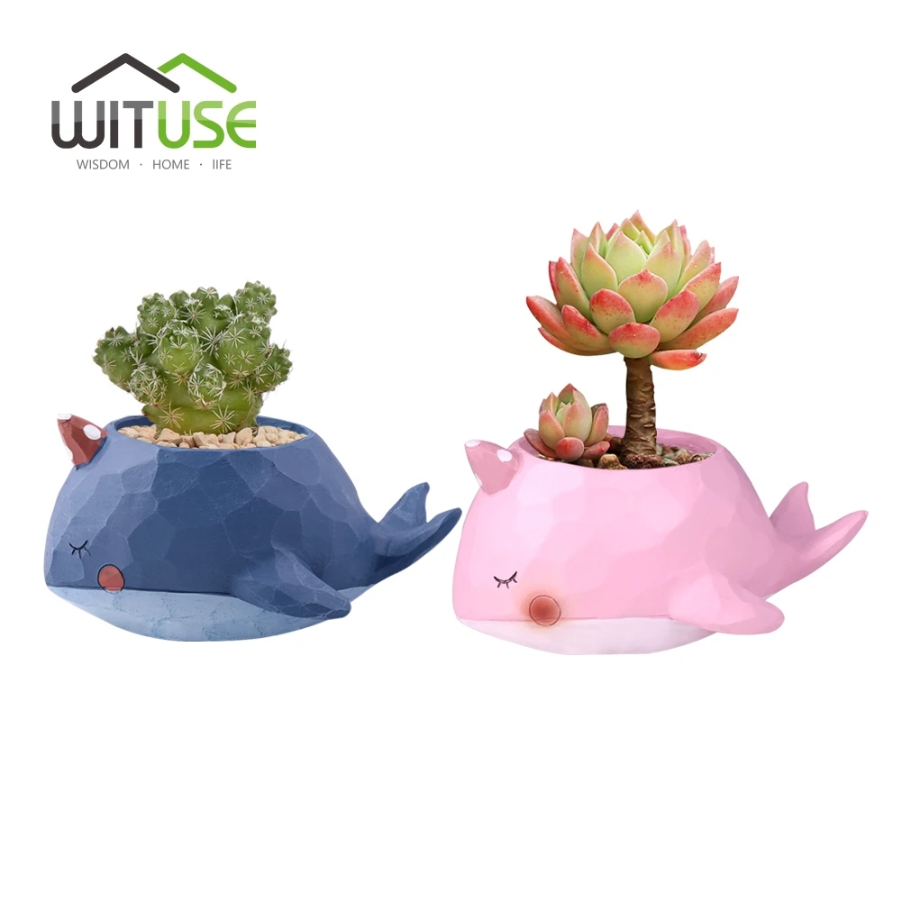 

4x Cute Animal Flower Pot Resin Succulents Plants Planter Green Plant Pot Desktop Decor Mini Animal Whale/Crocodile Flowerpot