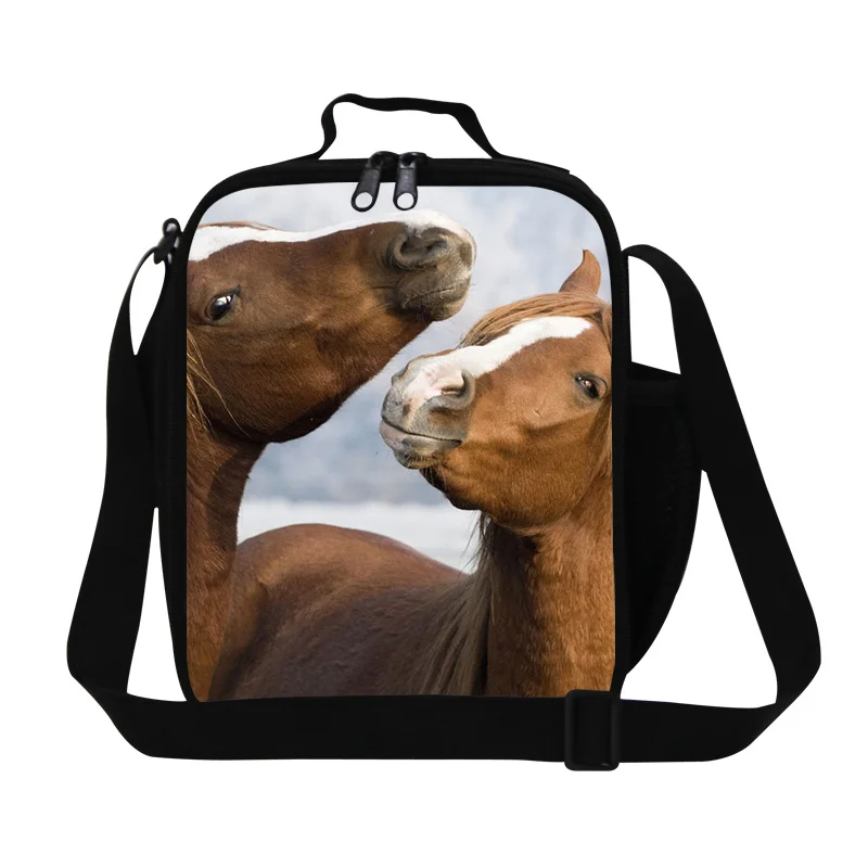 Модный dispalang 3D Животные детские обеденные сумки лошадь печати Термическая сумка для еды Женская пикника изолированный ланч бокс сумки на плечо - Цвет: Синий