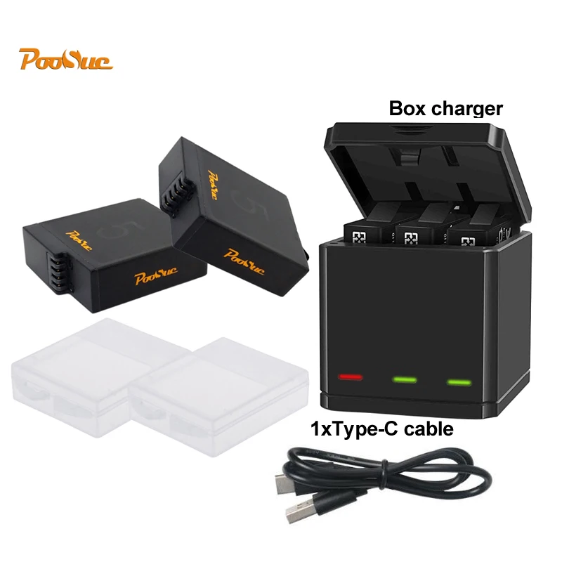 

2Pcs batterie For GoPro Hero 8 7 Black Battery + storage box Charger Go Pro Hero 5 hero 6 hero7 Black action camera