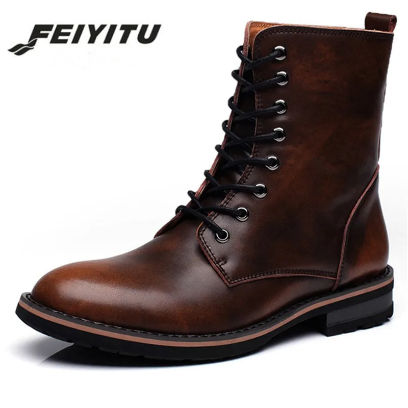 Feiyitu мужские мотоботы в винтажном стиле Военные ботинки На зимнем меху 2018 Новый