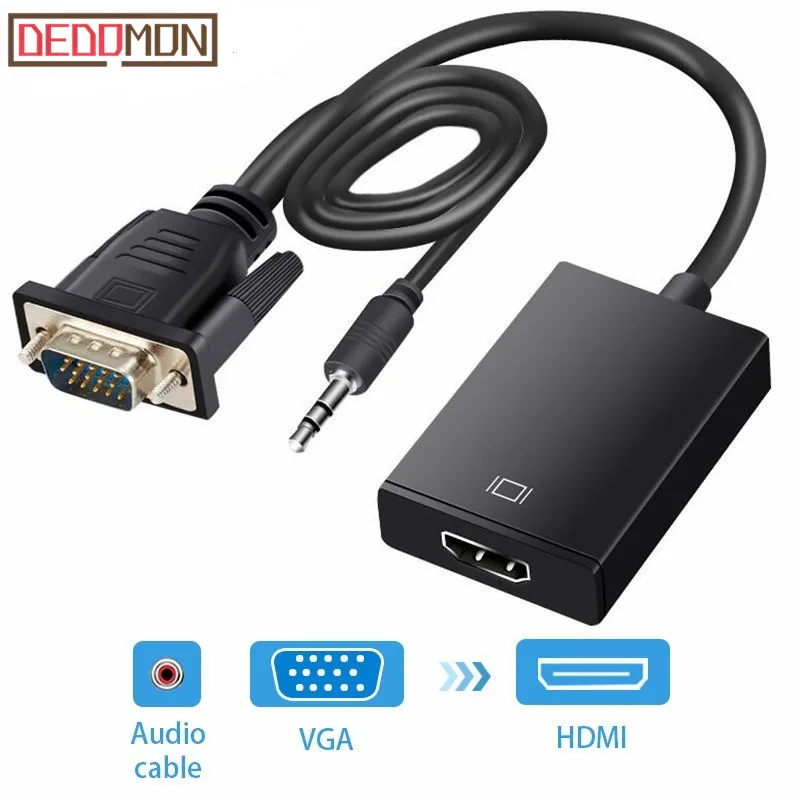 

New VGA Male to HDMI Female Converter Adapter Cable With Audio Output 1080P VGA HDMI Adapter for PC laptop to HDTV Projector r10